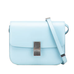 セリーヌ クラシックボックス ミディアム 斜め掛け ショルダーバッグ ライトブルー レザー レディース CELINE 【中古】