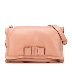 サルヴァトーレフェラガモ ヴィヴァ ボウ ヴァラリボン ショルダーバッグ ピンク ベージュ レザー レディース Salvatore Ferragamo 【中古】