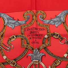 エルメス カレ45 L'INSTRUCTION DU ROY 帝王学 スカーフ ポケットチーフ レッド系 シルク レディース HERMES 中古