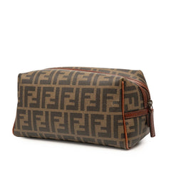フェンディ ズッカ ポーチ 7N0057 カーキ ブラウン PVC レザー レディース FENDI 【中古】