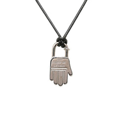 エルメス ハンド モチーフ カデナ 2002年限定 ANNEE DE LA MAIN ネックレス シルバー ブラック メタル レザー レディース HERMES 中古