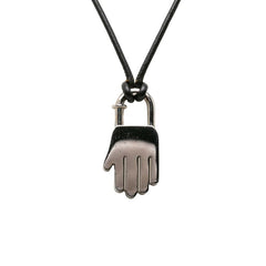 エルメス ハンド モチーフ カデナ 2002年限定 ANNEE DE LA MAIN ネックレス シルバー ブラック メタル レザー レディース HERMES 中古