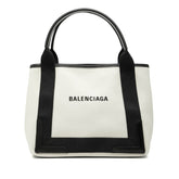 バレンシアガ ネイビーカバス S ハンドバッグ 339933 ホワイト ブラック キャンバス レザー レディース BALENCIAGA 【中古】
