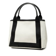バレンシアガ ネイビーカバス S ハンドバッグ 339933 ホワイト ブラック キャンバス レザー レディース BALENCIAGA 【中古】