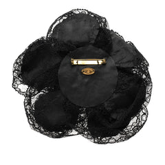 シャネル カメリア コサージュ ブローチ ブラック レース メッキ レディース CHANEL 【中古】