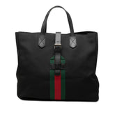 グッチ シェリーライン トートバッグ ブラック キャンバス レザー レディース GUCCI 【中古】