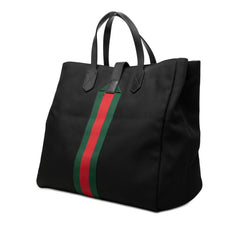 グッチ シェリーライン トートバッグ ブラック キャンバス レザー レディース GUCCI 【中古】