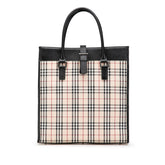 バーバリー ノバチェック 型押し トートバッグ ハンドバッグ ベージュ ブラック マルチカラー キャンバス レザー レディース BURBERRY 【中古】