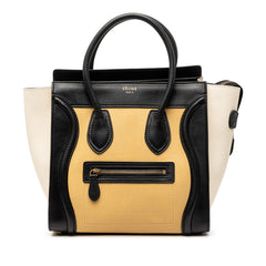 セリーヌ ラゲージ マイクロ ショッパー ハンドバッグ トートバッグ ブラック ベージュ アイボリー レザー レディース CELINE 【中古】