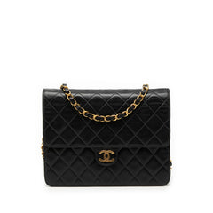 シャネル マトラッセ ココマーク ショルダーバッグ ブラック ラムスキン レディース CHANEL 【中古】