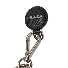 プラダ ロボモチーフ チェーン ロゴ ブローチ ブラック シルバー メタル サフィアーノレザー レディース PRADA 中古