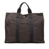 エルメス エールライン トートMM ハンドバッグ トートバッグ ブラック グレー キャンバス レディース HERMES 【中古】