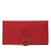 エルメス ベアン スフレ 長財布 □P 2012 レッド ゴールド金具 ヴォーエプソン レディース HERMES 【中古】