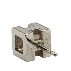 エルメス カージュ ド アッシュ Hキューブ スタッドピアス シルバー オフホワイト メタル レディース HERMES 【中古】