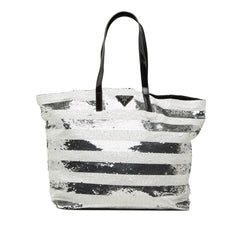 プラダ ロゴ トートバッグ ショルダーバッグ ホワイト シルバー スパンコール エナメル レディース PRADA 【中古】