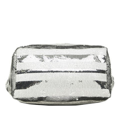 プラダ ロゴ トートバッグ ショルダーバッグ ホワイト シルバー スパンコール エナメル レディース PRADA 【中古】