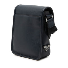 プラダ 三角ロゴプレート 斜め掛け ミニショルダーバッグ ネイビー レザー ナイロン メンズ PRADA 【中古】
