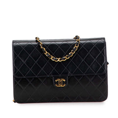 シャネル マトラッセ25 ココマーク プッシュロック チェーン ショルダーバッグ ブラック ラムスキン レディース CHANEL 【中古】