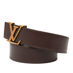 ルイ ヴィトン サンチュール LVイニシャル ベルト 100/40 M6902 ブラウン レザー メンズ LOUIS VUITTON 【中古】
