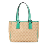 グッチ GGキャンバス トートバッグ 113019 ベージュ エメラルドグリーン キャンバス レザー レディース GUCCI 【中古】