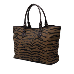 フェンディ トラ タイガー柄 ハンドバッグ ワンショルダーバッグ ブラウン キャンバス レザー レディース FENDI 中古