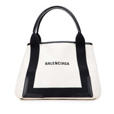 バレンシアガ ネイビーカバス S ハンドバッグ 339933 アイボリー ブラック キャンバス レザー レディース BALENCIAGA 【中古】