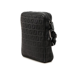 フェンディ ズッキーノ 斜め掛け ショルダーバッグ 8BT098 ブラウン ブラック キャンバス レザー レディース FENDI 【中古】