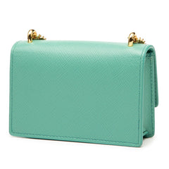 プラダ 三角ロゴプレート チェーン ミニショルダーポーチ ショルダーバッグ 1MR017 グリーン サフィアーノ レディース PRADA 【中古】