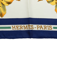 エルメス カレ90 Fleurs d'Hellade ヘラスの花 スカーフ ホワイト ブルー マルチカラー シルク レディース HERMES 中古