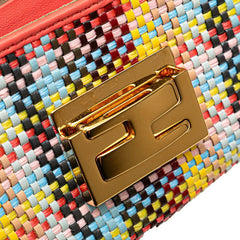 フェンディ マンマバケット ショルダーバッグ 8M0315 ピンク マルチカラー ラフィア レザー レディース FENDI 【中古】