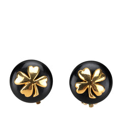 シャネル ヴィンテージ ラウンド 四つ葉 クローバー モチーフ イヤリング ゴールド ブラック メッキ レディース CHANEL 【中古】