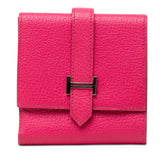エルメス ベアン レクトベルソ 三つ折り財布 □O 2011 ローズショッキング ピンク シェーブル レディース HERMES 【中古】
