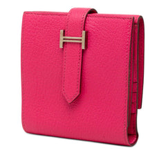 エルメス ベアン レクトベルソ 三つ折り財布 □O 2011 ローズショッキング ピンク シェーブル レディース HERMES 【中古】