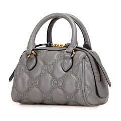 グッチ GGマトラッセ キルティング ミニボストンバッグ ショルダーバッグ 2WAY 702251 グレー レザー レディース GUCCI 中古