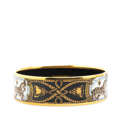 エルメス エマイユGM 馬 ホース バングル ブラック ゴールド メッキ レディース HERMES 【中古】