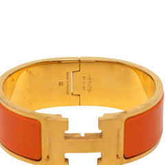 エルメス クリッククラックH PM ブレスレット バングル ゴールド オレンジ メッキ エナメル レディース HERMES 中古