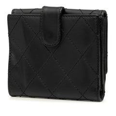 シャネル ワイルドステッチ ココマーク 二つ折り財布 ブラック ゴールド レザー レディース CHANEL 中古
