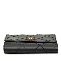 シャネル ワイルドステッチ ココマーク 二つ折り財布 ブラック ゴールド レザー レディース CHANEL 中古