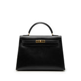 エルメス ケリー32 外縫い ハンドバッグ ブラック ゴールド金具 ボックスカーフ レディース HERMES 【中古】
