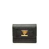 プラダ リボン 三つ折り財布 ブラック サフィアーノレザー レディース PRADA 【中古】