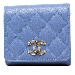 シャネル ココマーク マトラッセ 三つ折り財布 ブルー キャビアスキン レディース CHANEL 中古