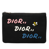 ディオール × カウズ KAWS ポーチ クラッチバッグ ブラック マルチカラー ナイロン レザー レディース Dior 【中古】