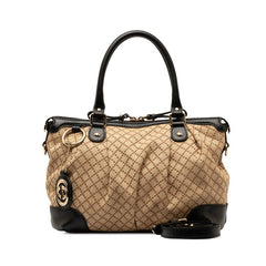 グッチ ディアマンテ スーキー ハンドバッグ ショルダーバッグ 2WAY 247902 ベージュ ブラック キャンバス レザー レディース GUCCI 中古
