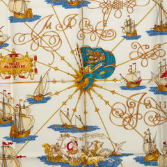 エルメス カレ90 VOILES DE LUMIERE 光の帆船 スカーフ 大判 ネイビー マルチカラー シルク レディース HERMES 中古