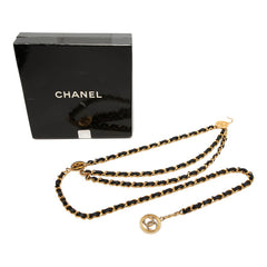 シャネル ヴィンテージ ココマーク 3連 チェーン ベルト ゴールド ブラック メッキ レザー レディース CHANEL 【中古】