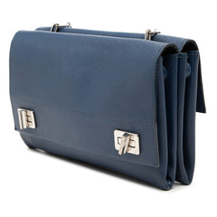 プラダ フラップ チェーン ショルダーバッグ ネイビー サフィアーノレザー レディース PRADA 【中古】
