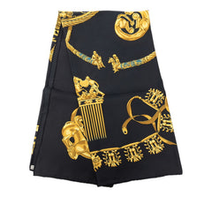 エルメス カレ90 LES CAVALIERS D'OR 黄金の騎士 スカーフ ブラック ゴールド シルク レディース HERMES 中古