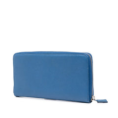 プラダ ラウンドファスナー 長財布 ブルー レザー レディース PRADA 中古