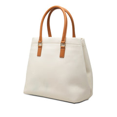 セリーヌ ニューホリゾンタル トートバッグ ホワイト ブラウン キャンバス レザー レディース CELINE 【中古】
