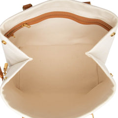 セリーヌ ニューホリゾンタル トートバッグ ホワイト ブラウン キャンバス レザー レディース CELINE 【中古】